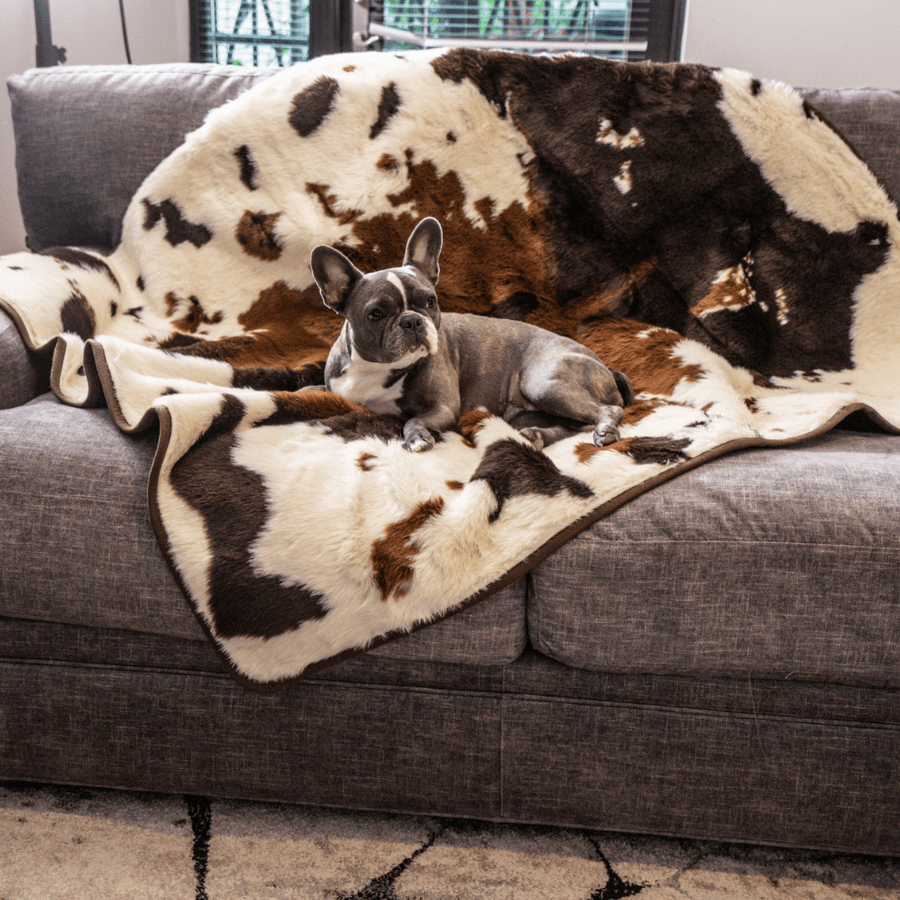 PupProtector™ Waterproof Dog Blanket – Durable, Washable, Throw Furniture Protector for Pets - Brown Faux Cowhide