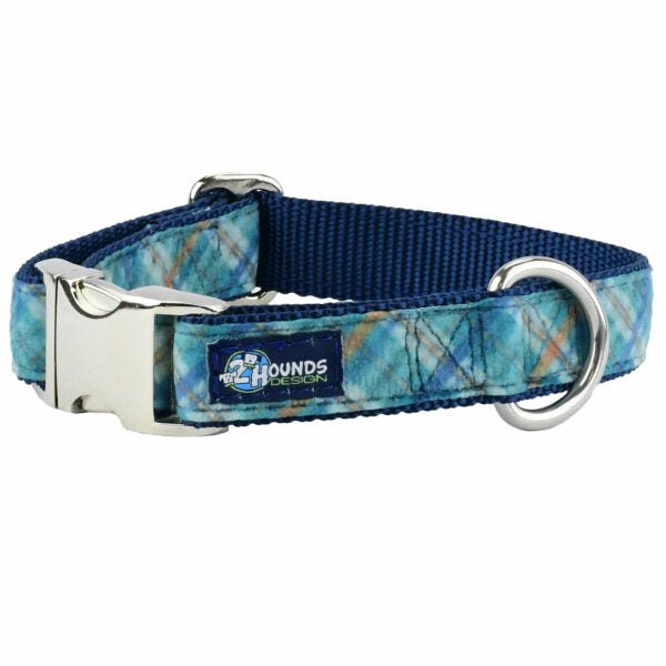 2 Hounds Design Blue Plaid Velvet Essential Dog Collar – Soft, Stylish & Durable