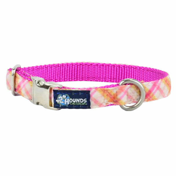 2 Hounds Pink Plaid Velvet Essential Dog Collar – Stylish, Soft & Durable