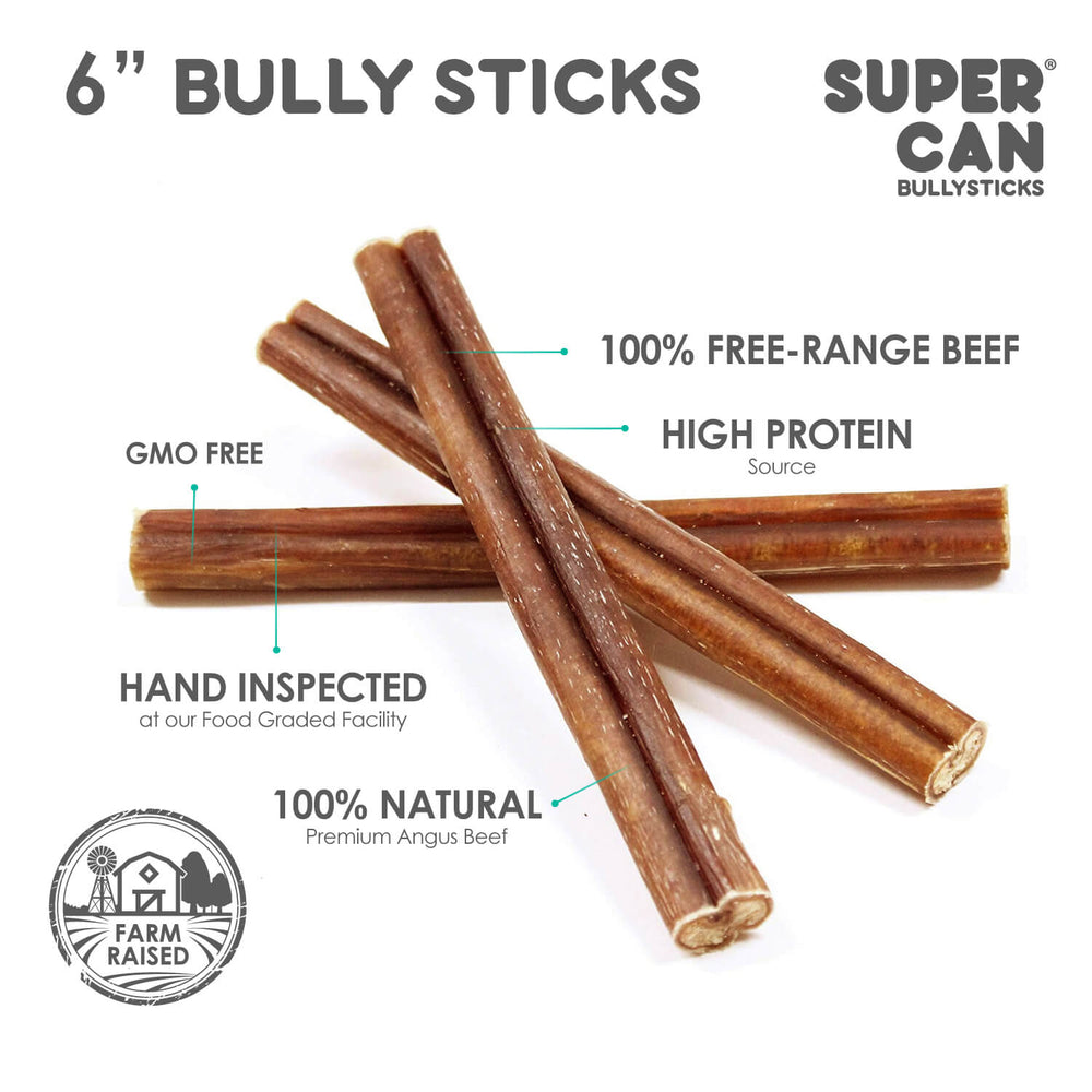 SuperCan 6" Jumbo Bully Sticks (10-Pack) – All-Natural, Long-Lasting Beef Chews for Dogs