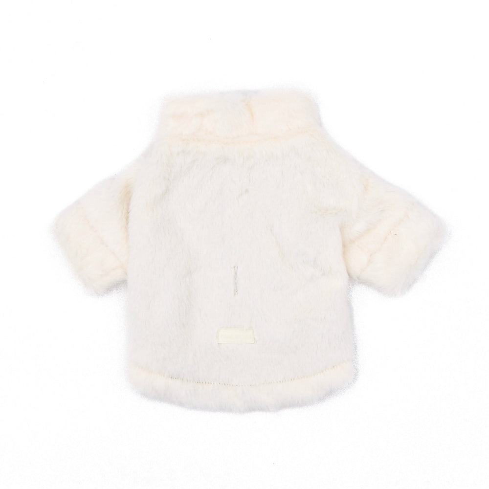 Furi Pet Bone Coat – Luxurious Faux Rabbit Fur Dog Jacket with Gold Zipper & Leash Opening