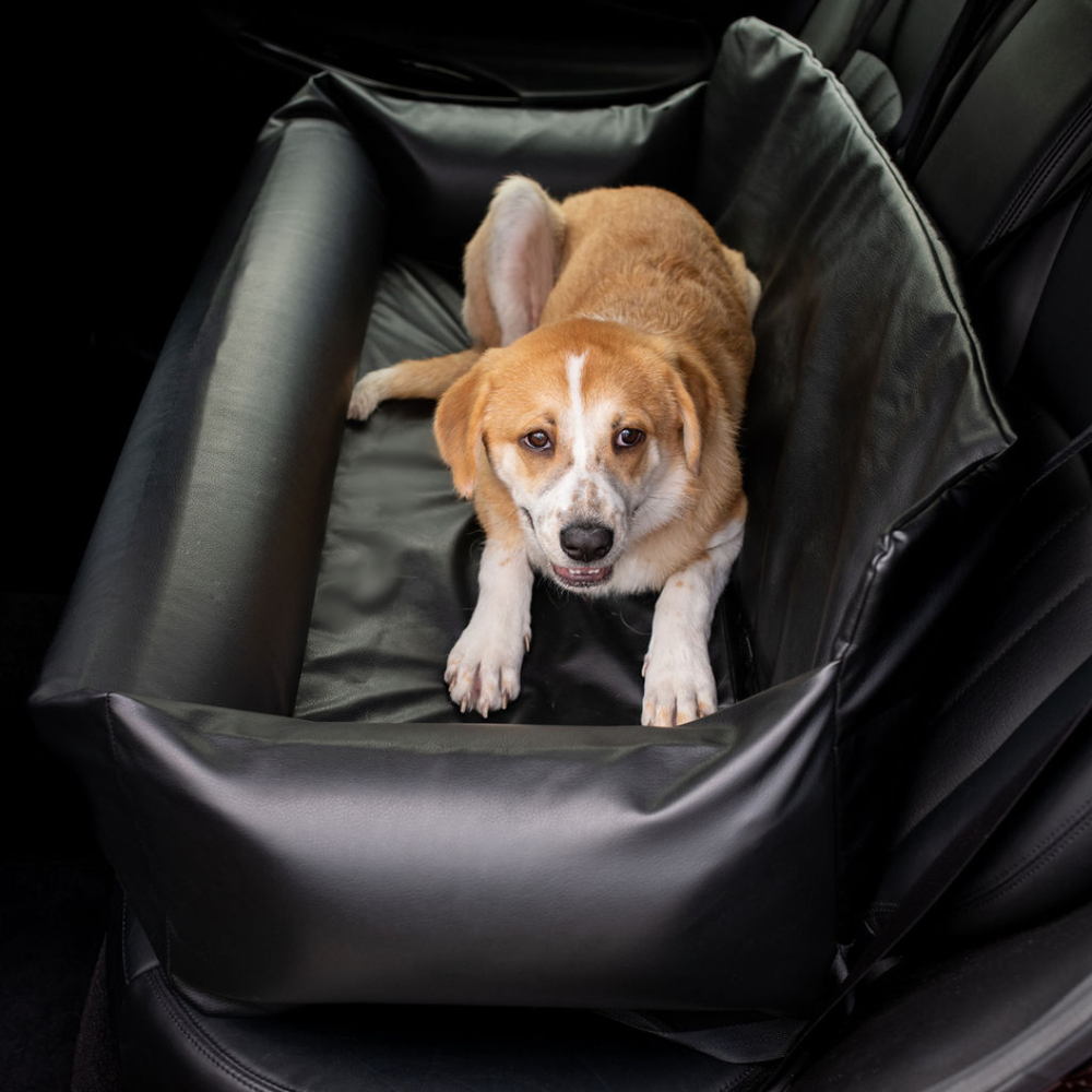 PupProtector™ Black Faux Leather Dog Car Bed – Memory Foam Travel Seat