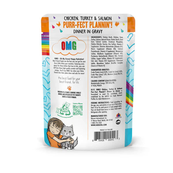 Weruva BFF OMG Purr-fect Plannin’ Chicken, Turkey & Salmon Wet Cat Food Pouch – 2.8oz