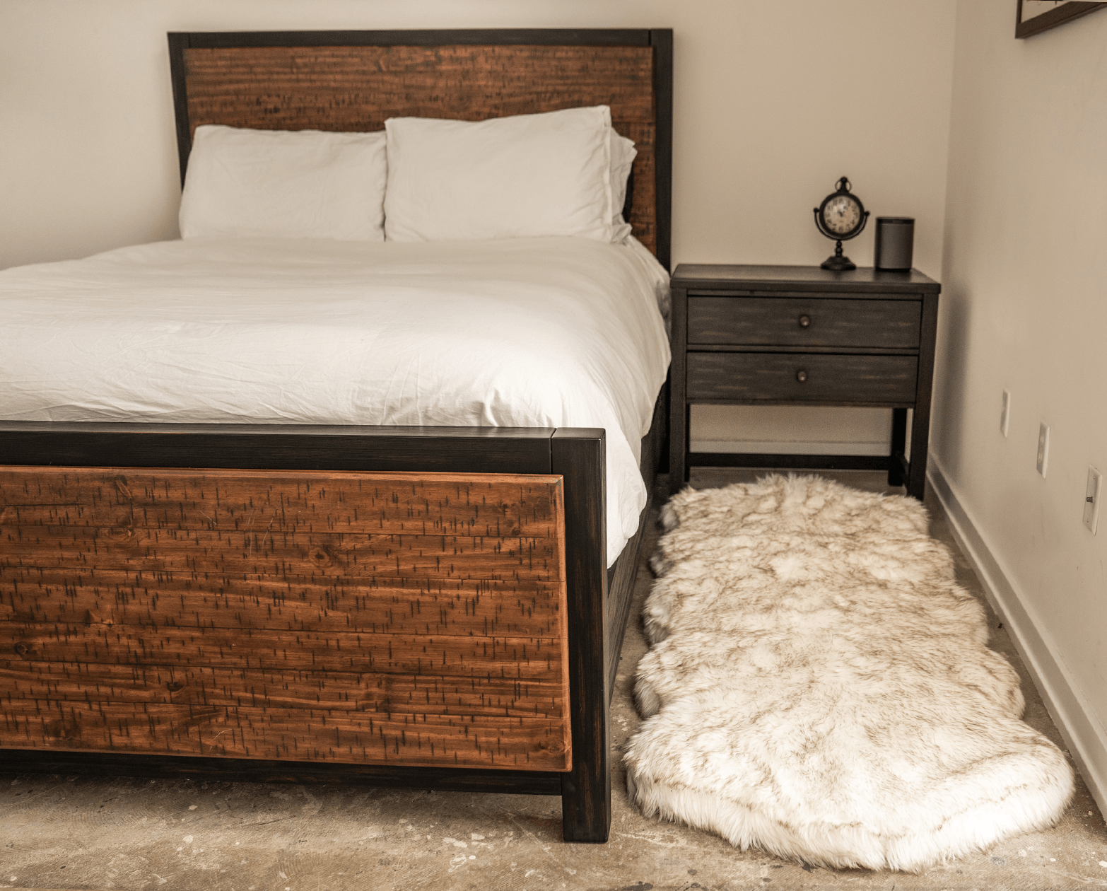 PupRug™ Runner Faux Fur Memory Foam Washable Luxury Pet Bed - White Curve Design with Brown Accents