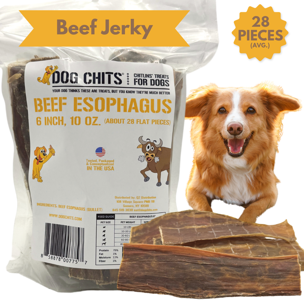 Beef Esophagus Jerky for Dogs – 6” Chews, 10 oz Bag (~28 Pieces)