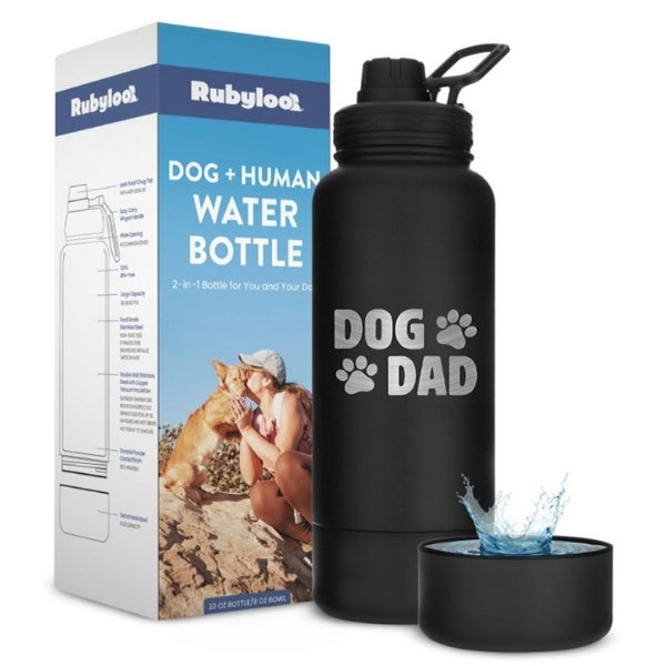Dog + Human Water Bottle with Detachable Dog Bowl – Insulated Stainless Steel Travel Bottle