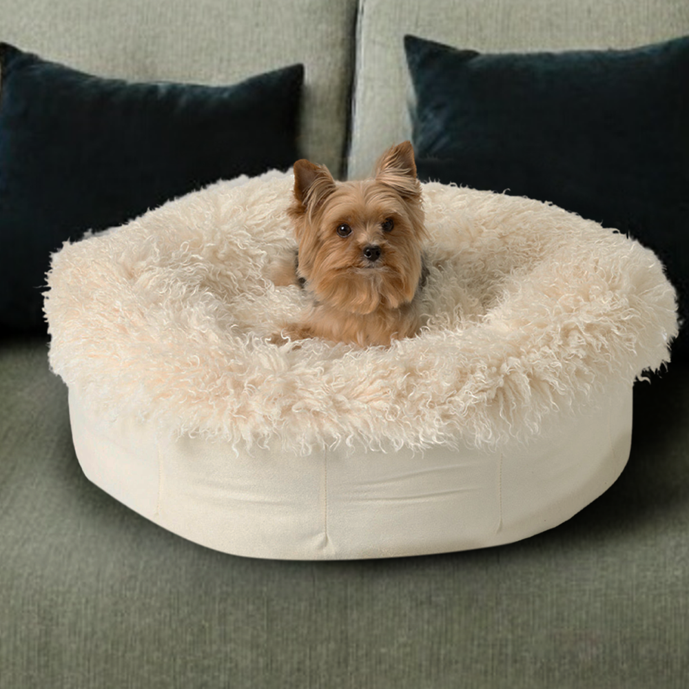 PupPouf™ Faux Fur Donut Dog Bed – Luxe Plush Orthopedic, Sheep Ivory