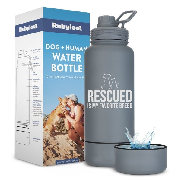 Dog + Human Water Bottle with Detachable Dog Bowl – Insulated Stainless Steel Travel Bottle