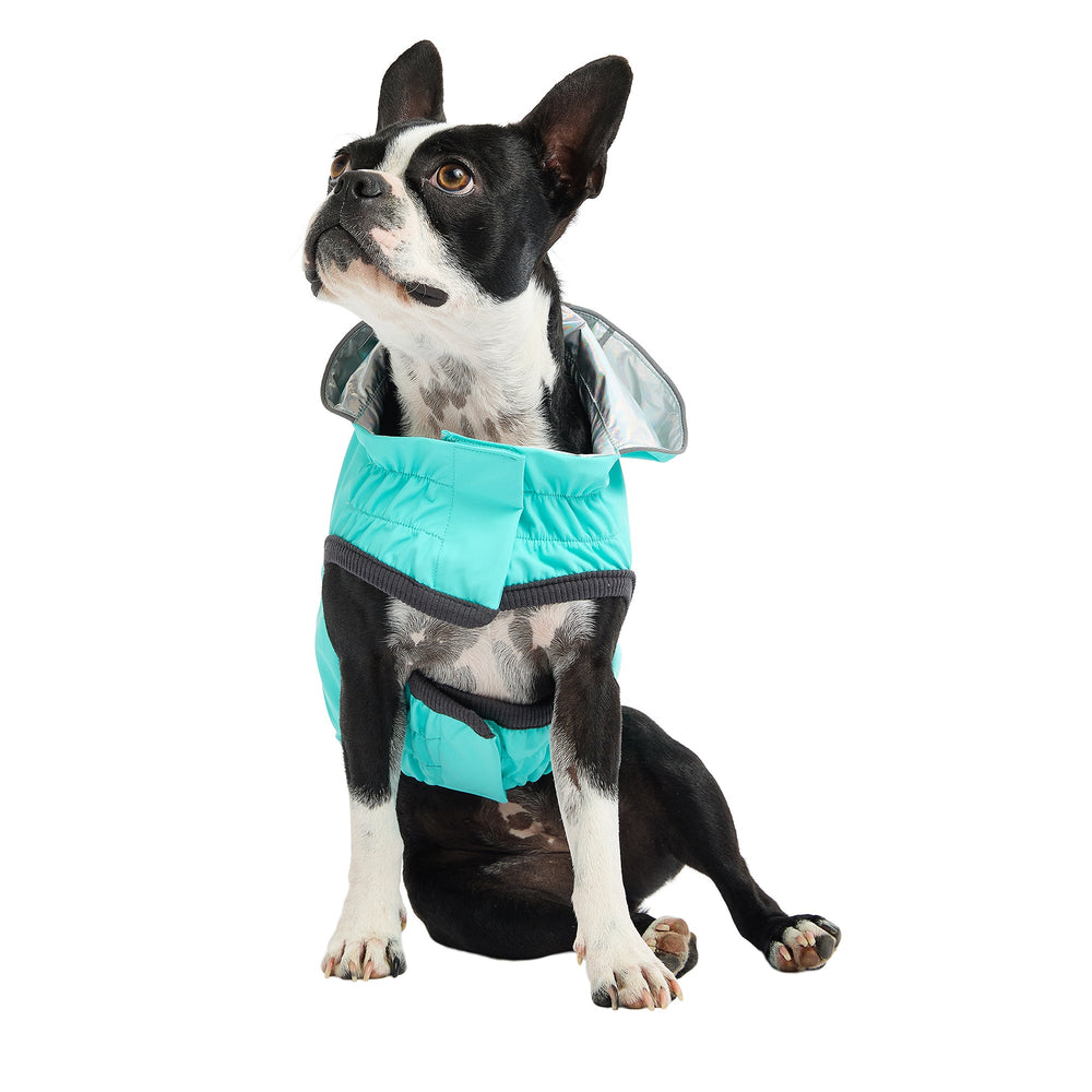 GF PET® Elasto-FIT® Reversible Waterproof Dog Raincoat - Neon Aqua with Iridescent