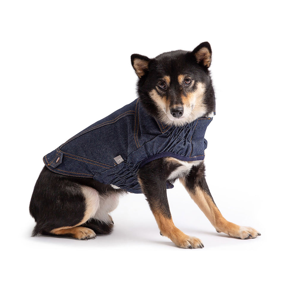 Dog Denim Jacket – Elasto-Fit®, Sherpa-Lined, Stylish & Warm Coat (Denim Blue)
