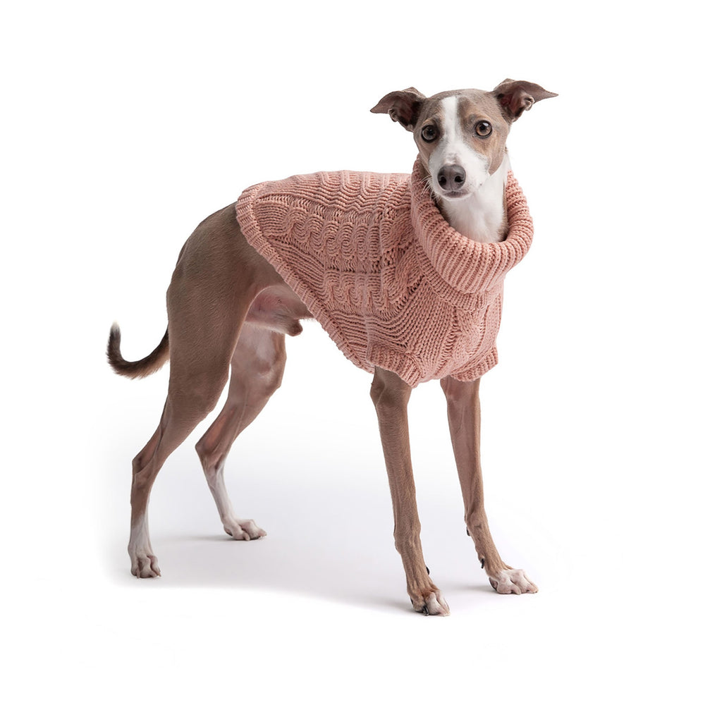 Pink Knit Dog Sweater – Cozy Winter Turtleneck Pet Apparel for Small & Large Dogs