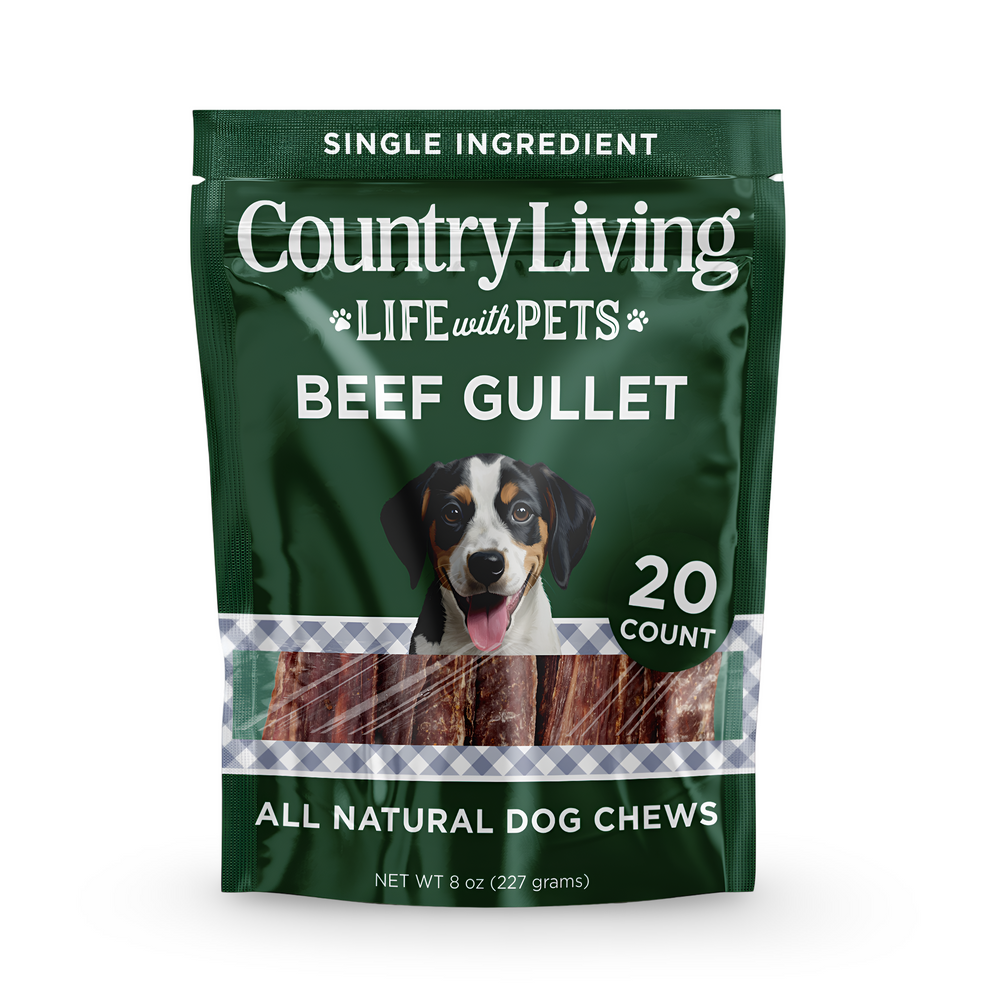 Country Living 6β Gullet Flats Dog Treats | 20-Pack All-Natural Beef Esophagus Chews β High-Protein, Rawhide-Free