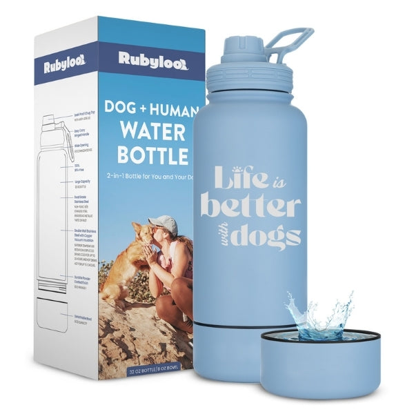 Dog + Human Water Bottle with Detachable Dog Bowl – Insulated Stainless Steel Travel Bottle