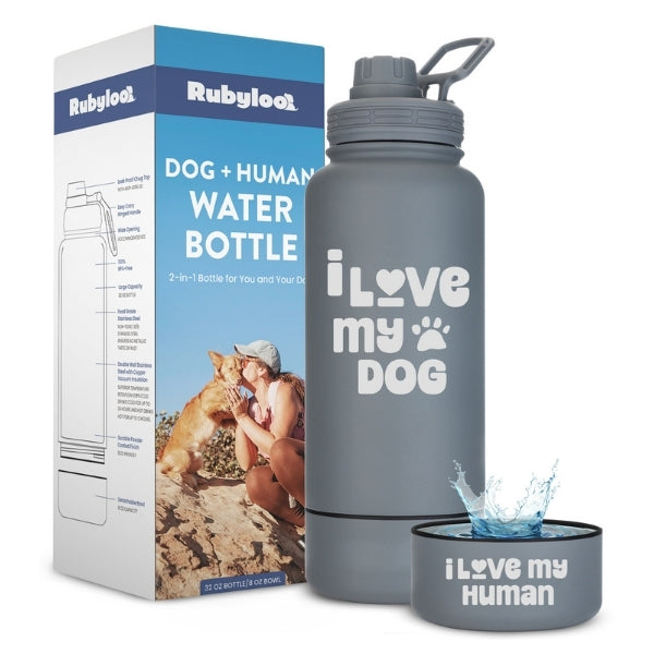 Dog + Human Water Bottle with Detachable Dog Bowl – Insulated Stainless Steel Travel Bottle