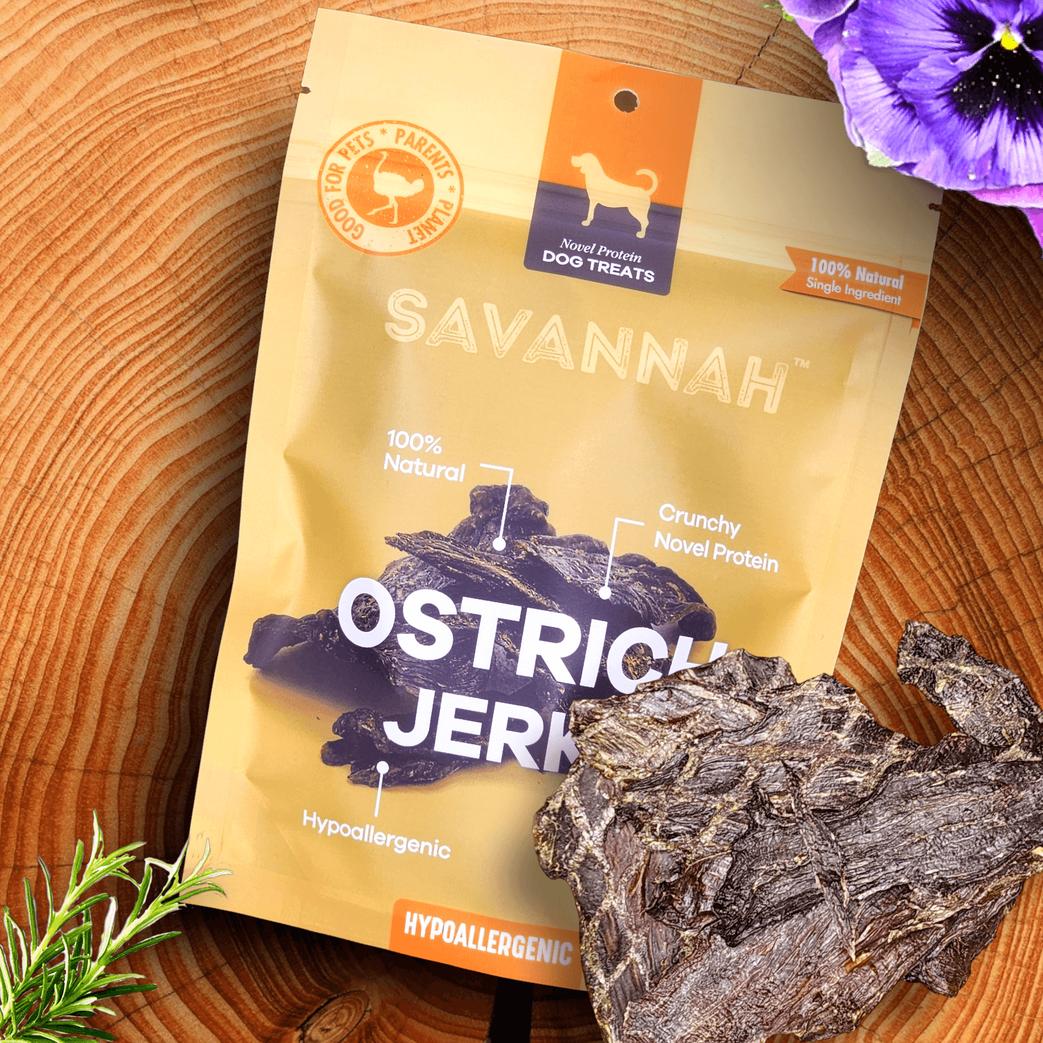 Savannah Pet Food Tasty Ostrich Jerky Dog Treats – 3oz | Hypoallergenic & Dental Health Support