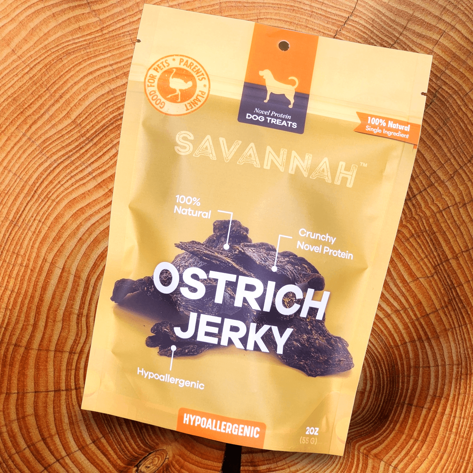 Savannah Pet Food Tasty Ostrich Jerky Dog Treats – 3oz | Hypoallergenic & Dental Health Support