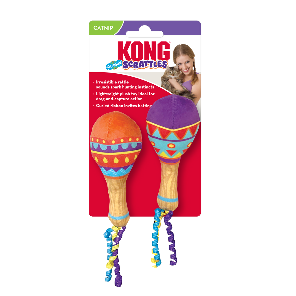 KONG Scrattles Acoustix Cat Toys – 2-Pack of Rattle & Catnip Fun