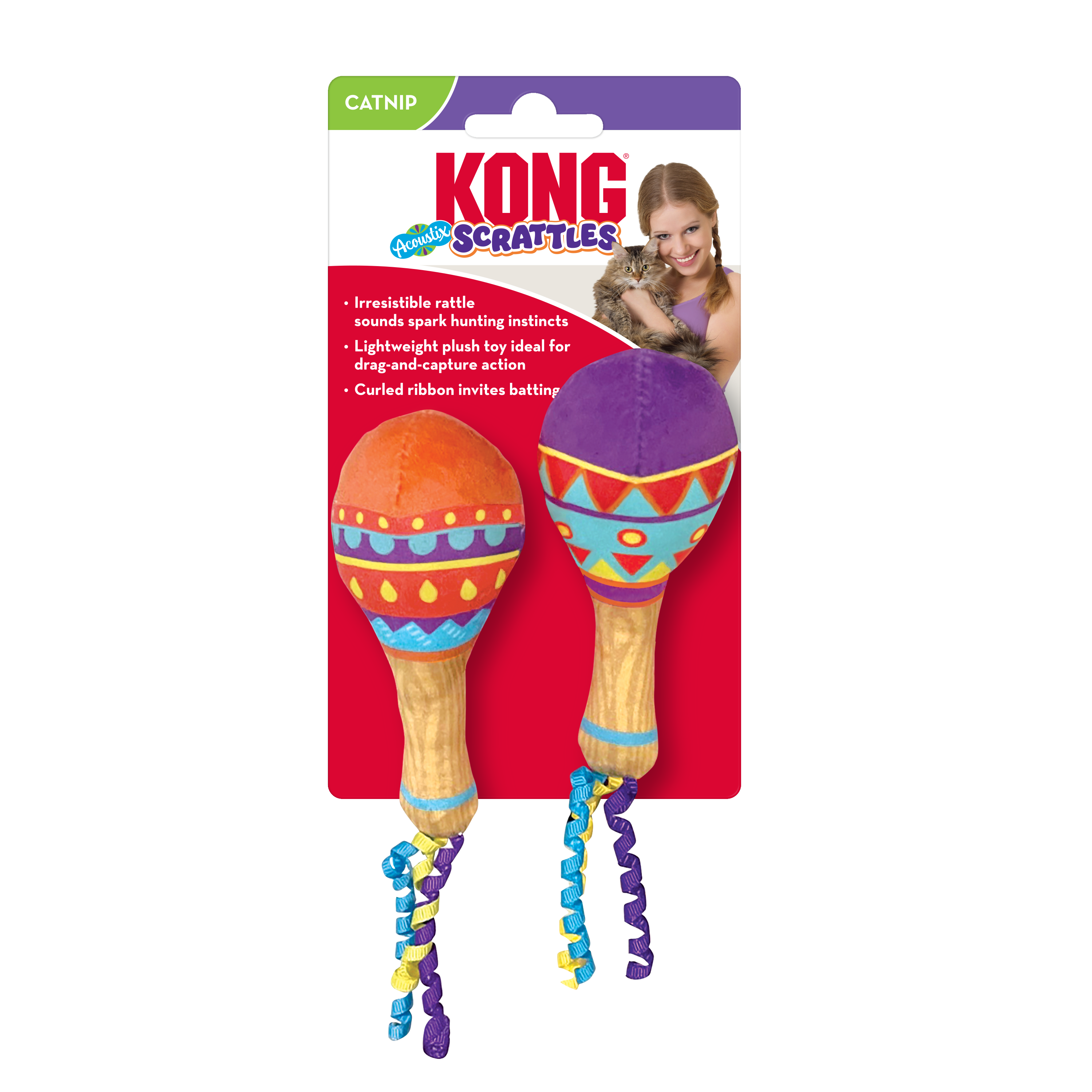 KONG Scrattles Acoustix Cat Toys – 2-Pack of Rattle & Catnip Fun