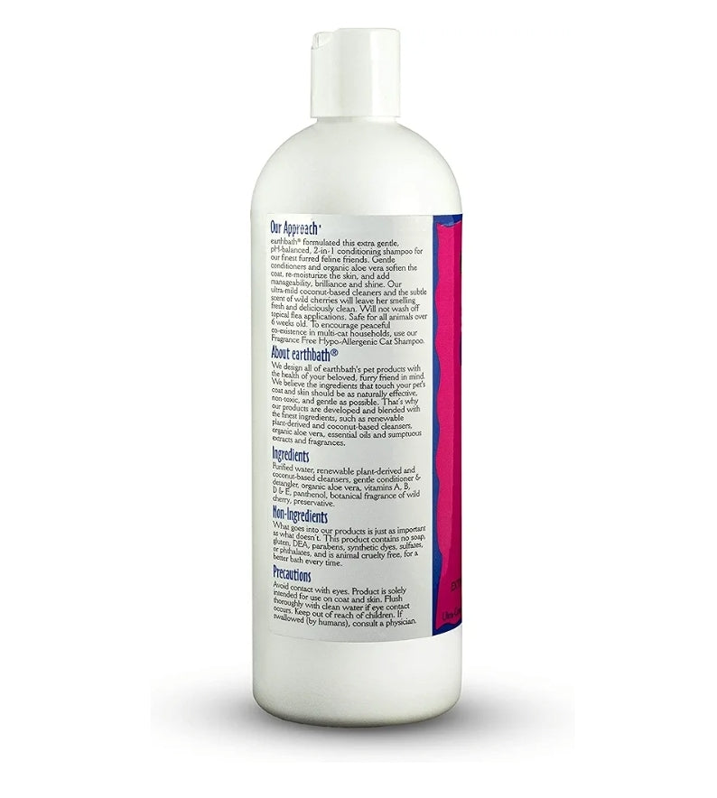EARTHBATH Wild Cherry 2-in-1 Cat Conditioning Shampoo – Gentle, Cruelty-Free, Made in USA | Safe Kitty Shampoo & Conditioner | 16 Oz