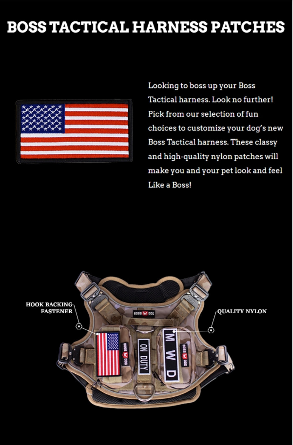 Boss Dog Tactical Harness Patch - USA Full Color, (6-Pack)
