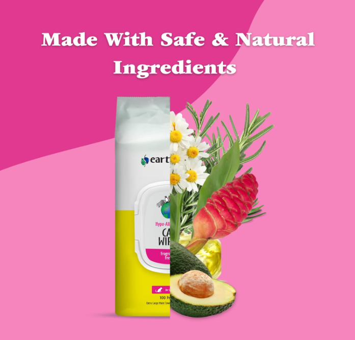 EARTHBATH Hypo-Allergenic Fragrance-Free Cat Wipes - 100 Count | Gentle and Safe Cleaning for Cats