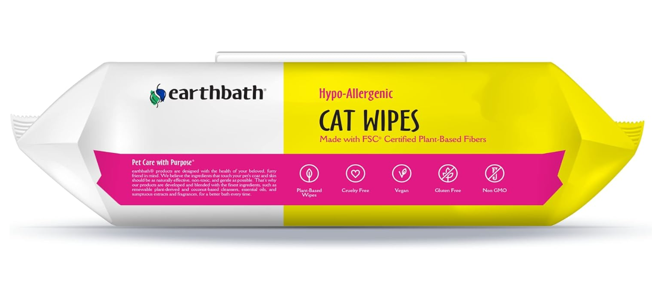 EARTHBATH Hypo-Allergenic Fragrance-Free Cat Wipes - 100 Count | Gentle and Safe Cleaning for Cats