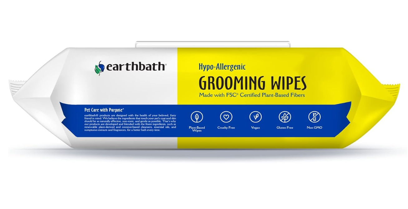 EARTHBATH Hypo-Allergenic Grooming Wipes - 100 Count | All-Natural, Safe & Gentle for Pets