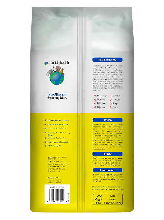 EARTHBATH Hypo-Allergenic Grooming Wipes - 100 Count | All-Natural, Safe & Gentle for Pets