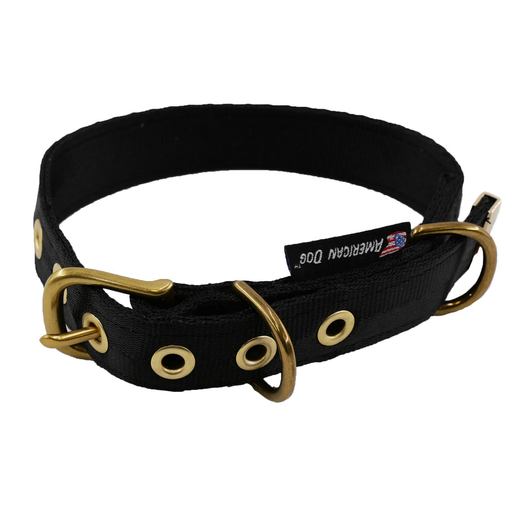 Heavy-Duty Seatbelt Dog Collar – USA Made with Brass Hardware