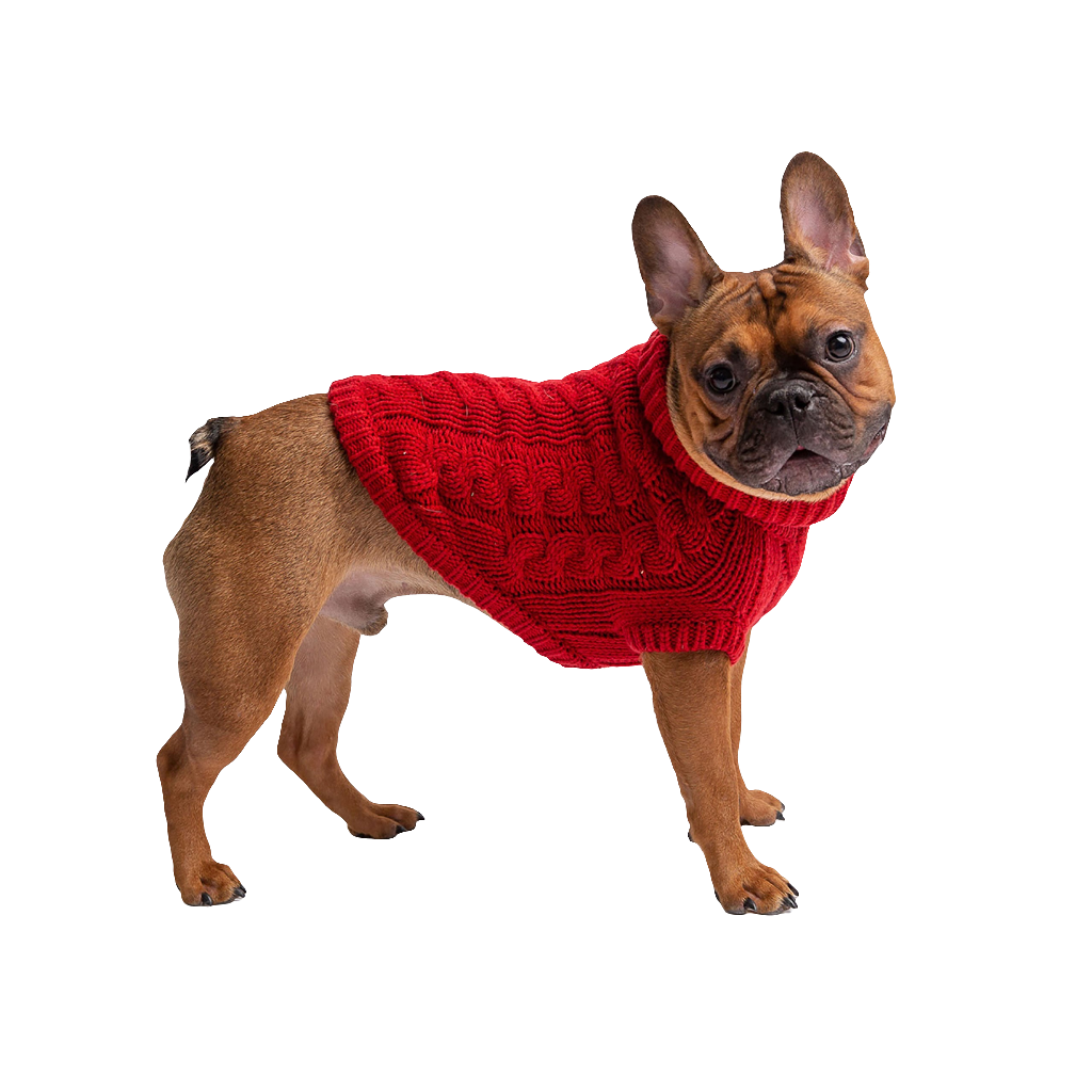 Red Knit Dog Sweater – Cozy Winter Turtleneck Pet Apparel for Small & Large Dogs