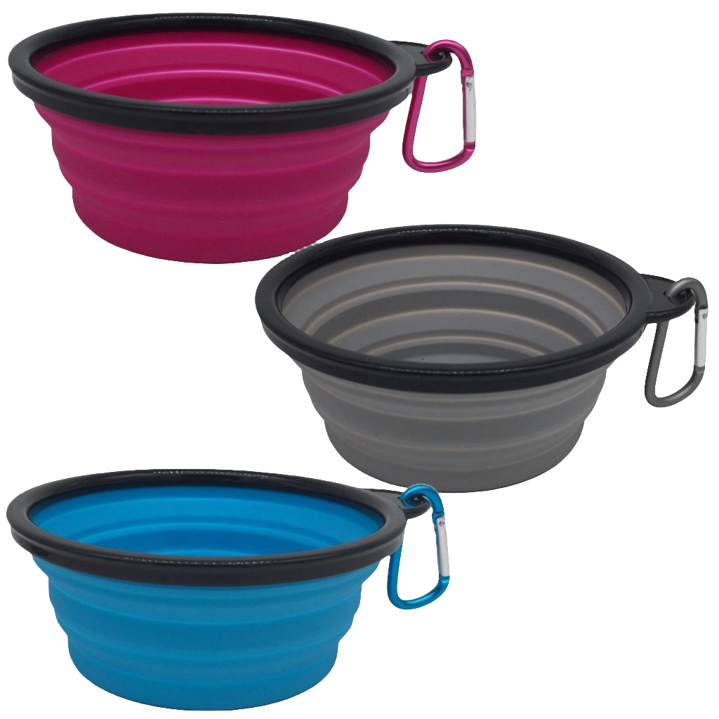 Mr. Peanut’s XL 3-Pack Collapsible Silicone Pet Bowls (25oz) with Matching Carabiner Clips
