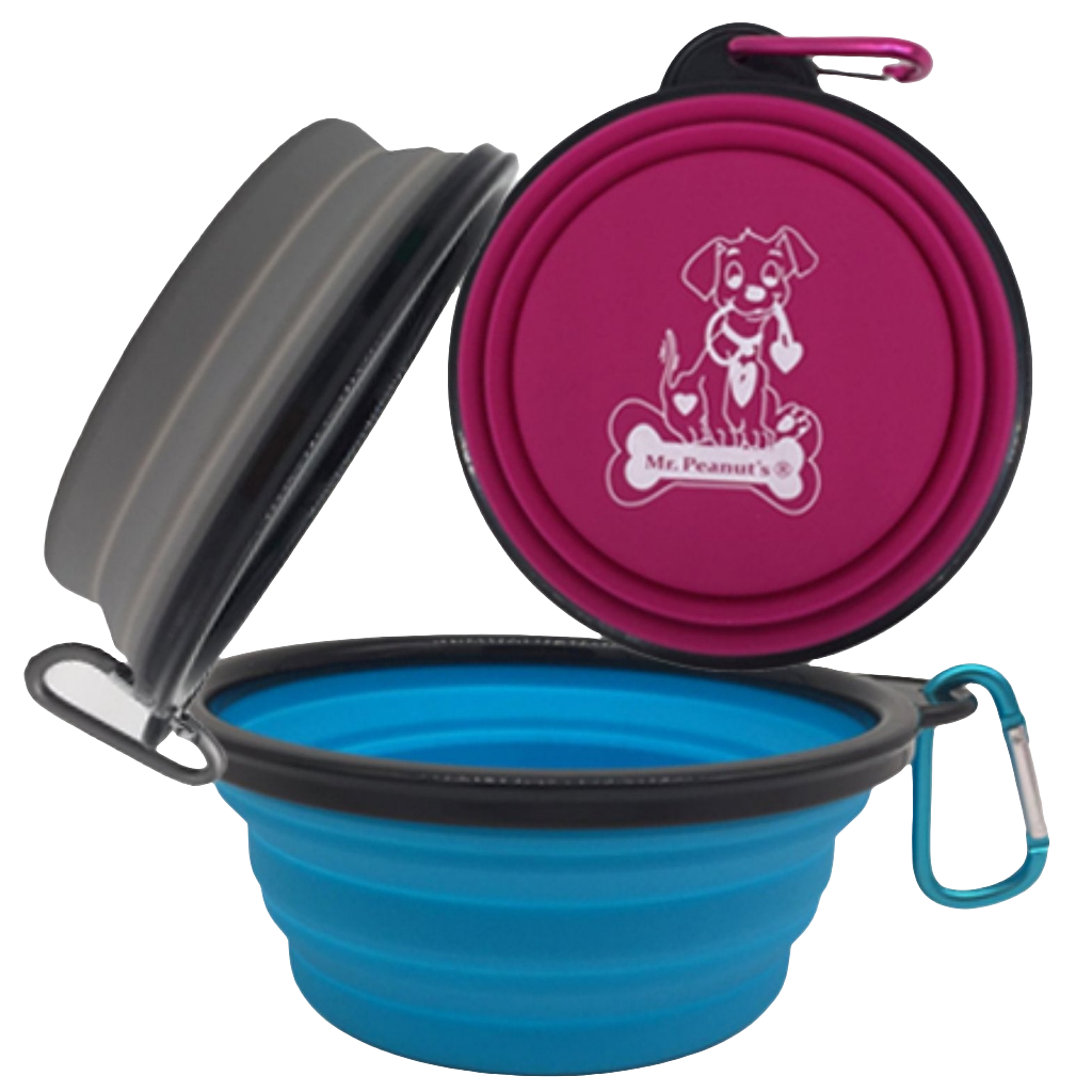 Mr. Peanut’s XL 3-Pack Collapsible Silicone Pet Bowls (25oz) with Matching Carabiner Clips