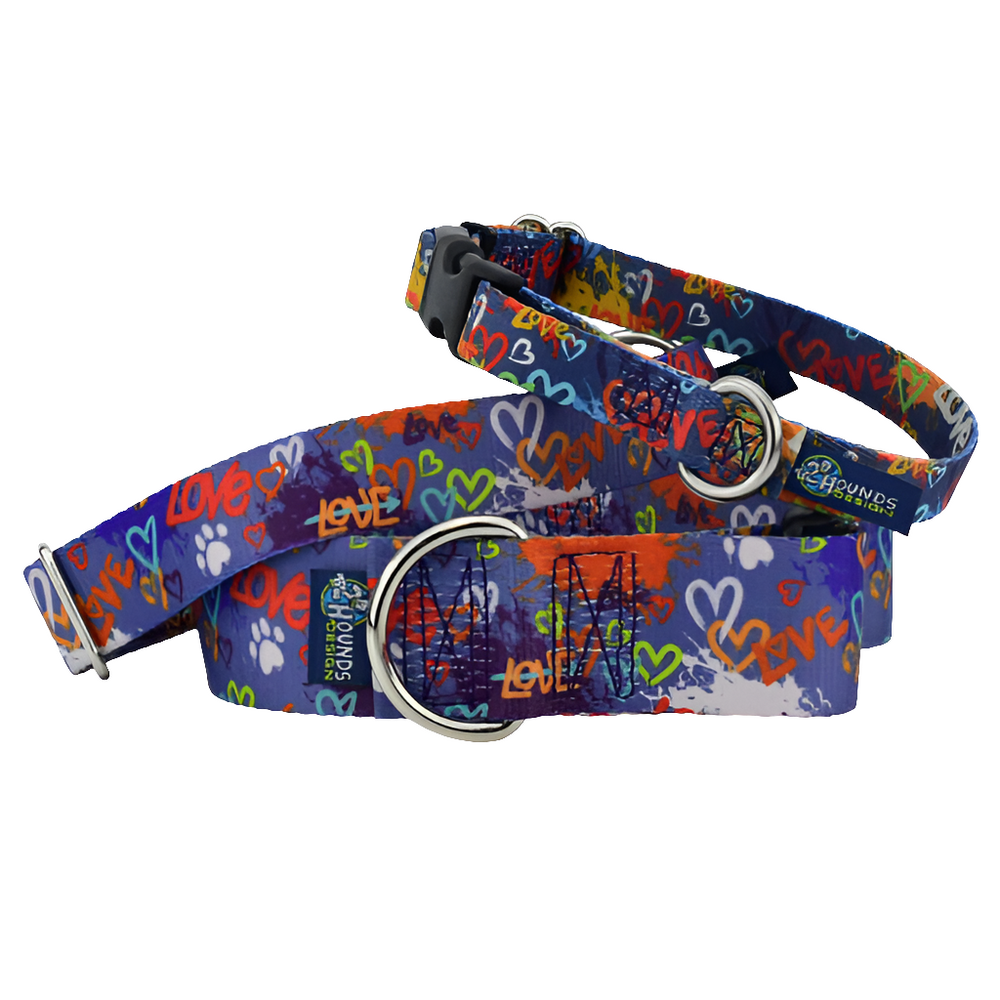 Love Graffiti Blue Martingale Dog Collar – Eco-Friendly & Stylish by 2 Hounds Design