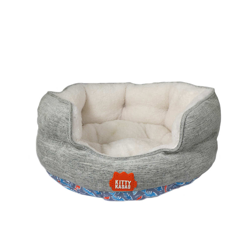 Kitty Kasas Cozy Bolster Cat Bed – Faux Shearling, Raised Sides & Machine Washable for Ultimate Comfort