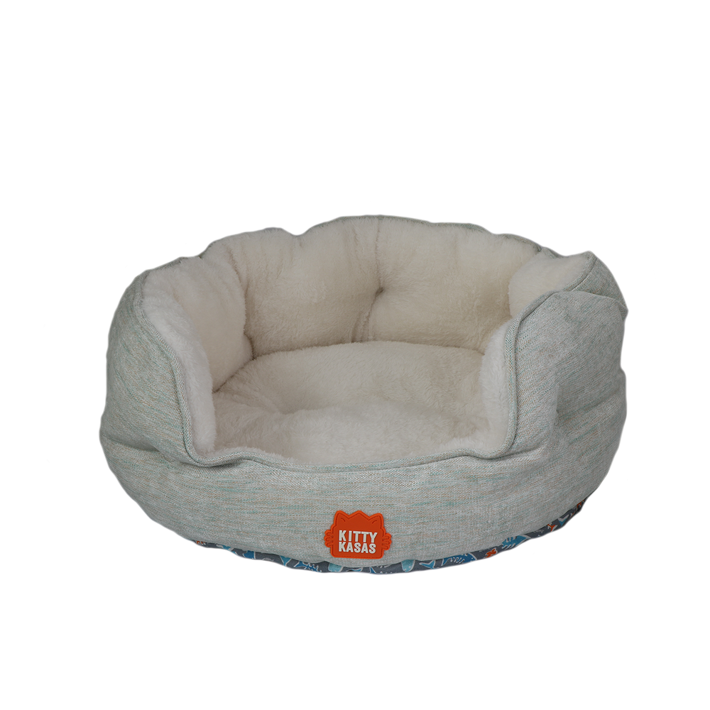 Kitty Kasas Cozy Bolster Cat Bed – Faux Shearling, Raised Sides & Machine Washable for Ultimate Comfort
