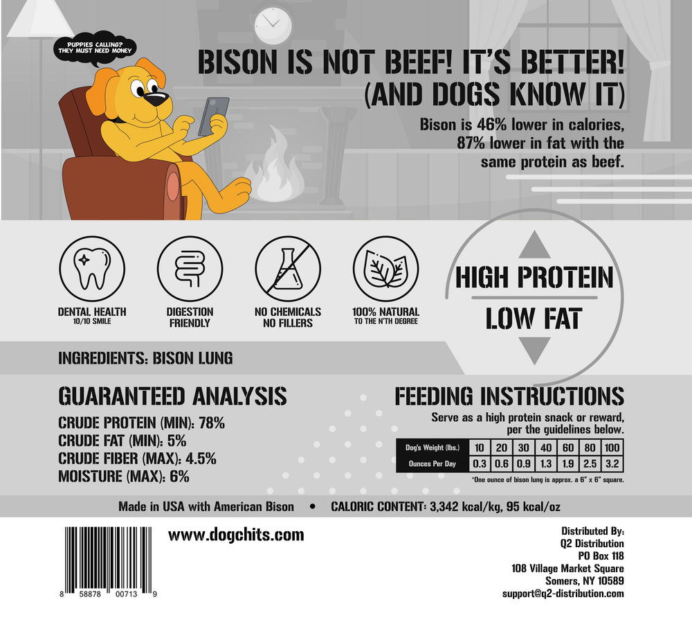 Bison Lung Fillet Dog Treats – 100% USA-Sourced, High-Protein, Low-Fat Training Rewards