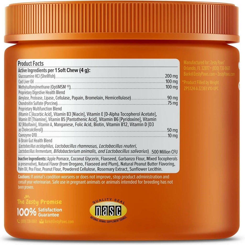 Zesty Paws 8-in-1 Dog Multivitamin – Peanut Butter Flavored Soft Chews for Hip, Joint, Skin, Heart & Immune Health (90 ct)