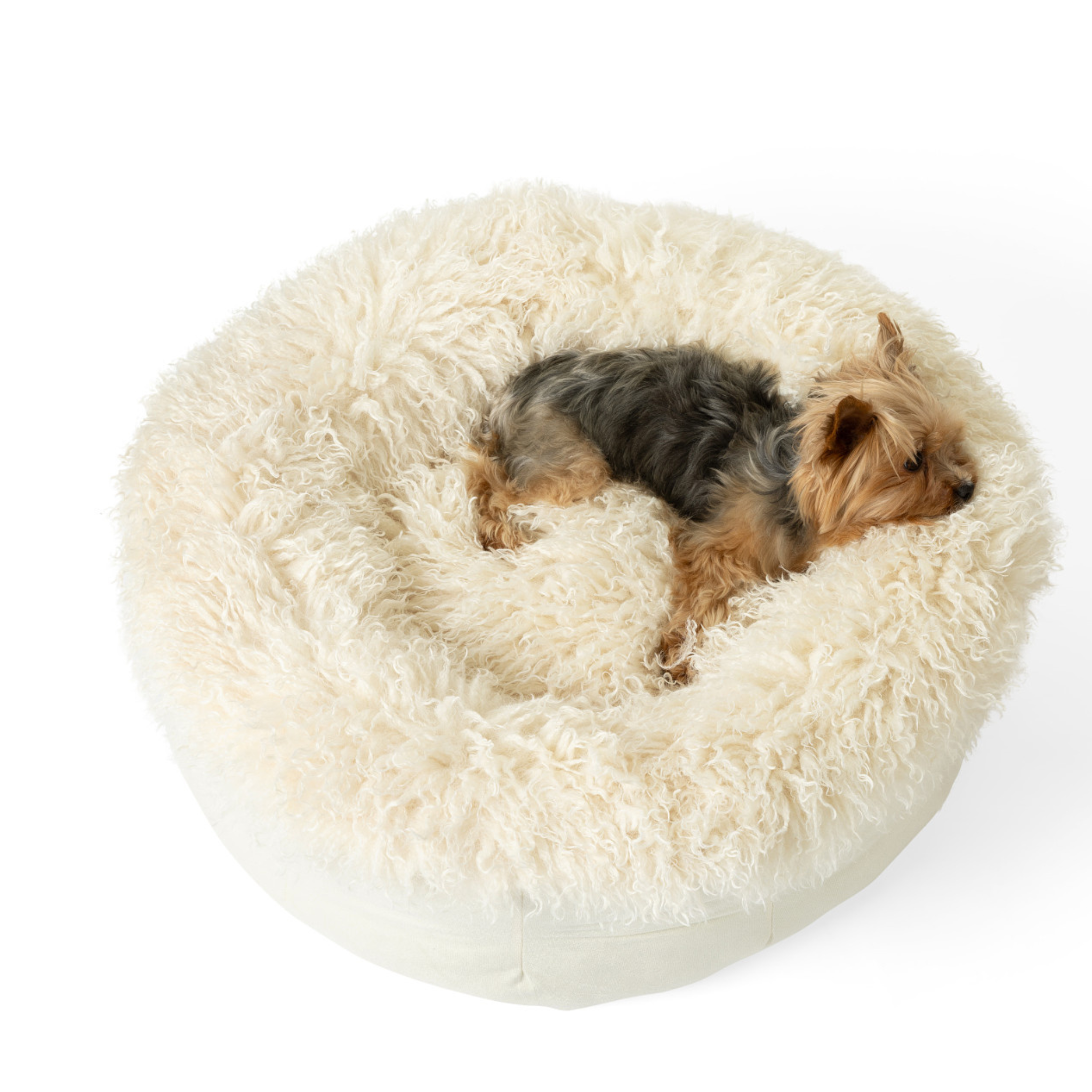 PupPouf™ Faux Fur Donut Dog Bed – Luxe Plush Orthopedic, Sheep Ivory