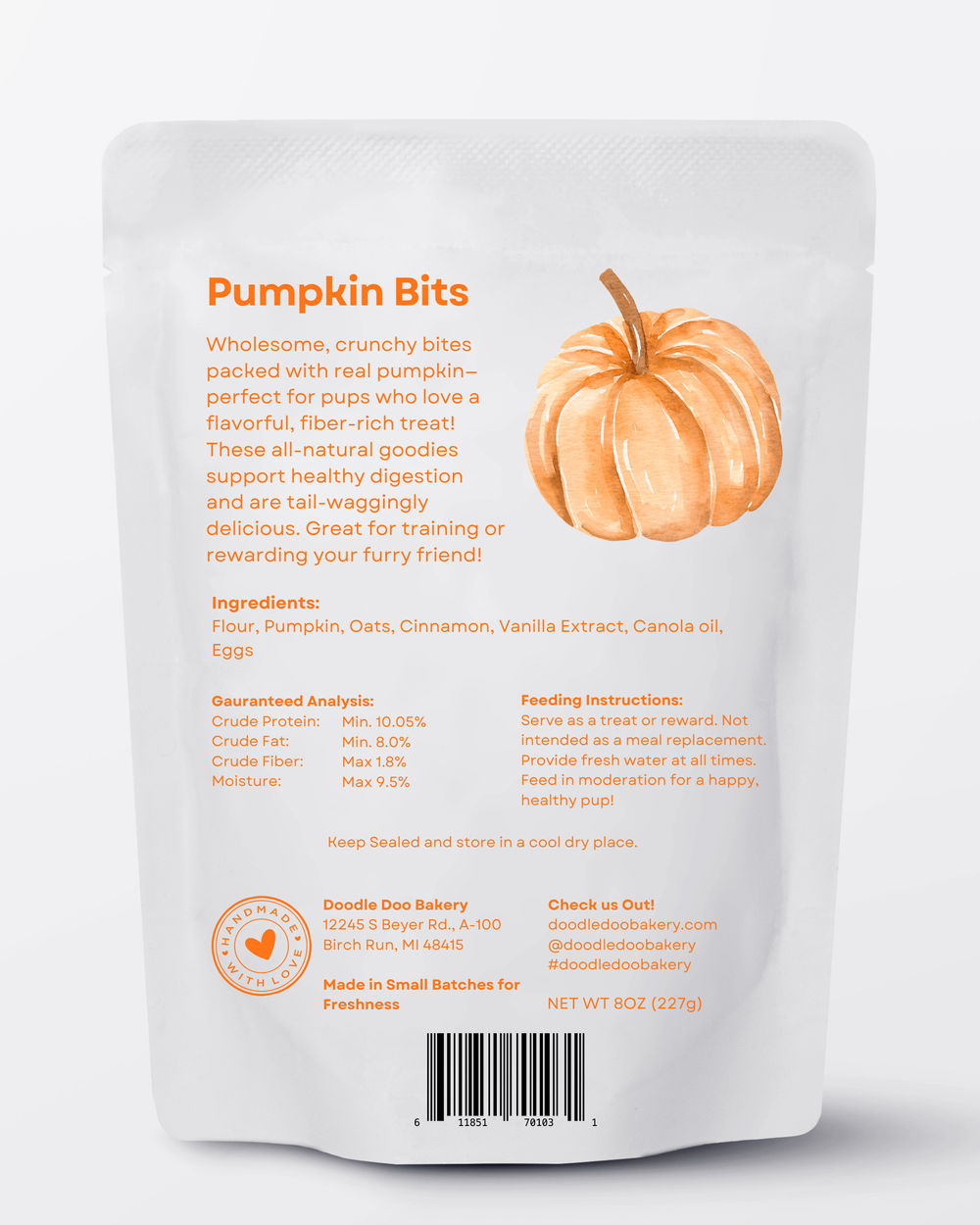 Pumpkin Bits Dog Treats– Handmade Crunchy Pumpkin Treats for Dogs (Digestive Support 1/2 Ib)