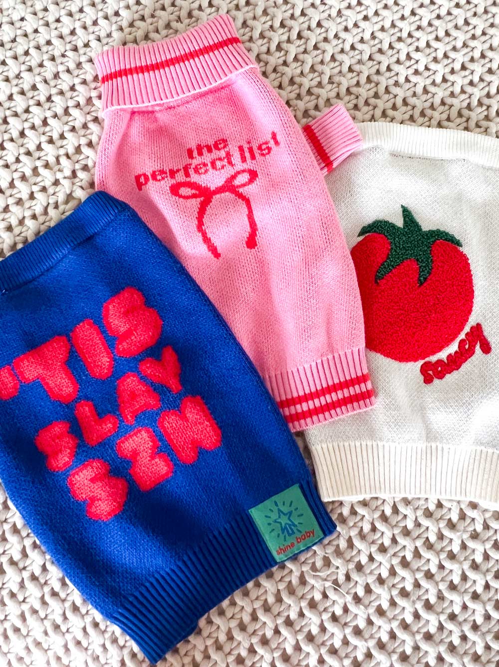 Tis Slay Szn Holiday Chunky Knit Dog Sweater | Festive Short Sleeve Pullover