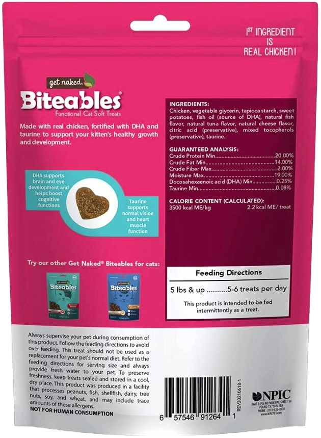 Get Naked Kitten Health Biteables – Seafood Medley Flavor 3oz | Soft Treats for Growing Cats