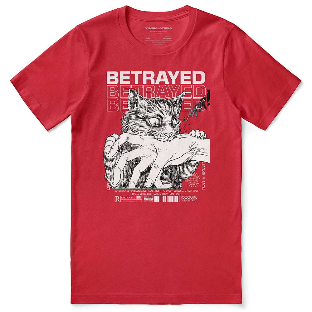 “Cat Meme T-Shirt – Hilarious ‘Betrayed’ Expression Tee”