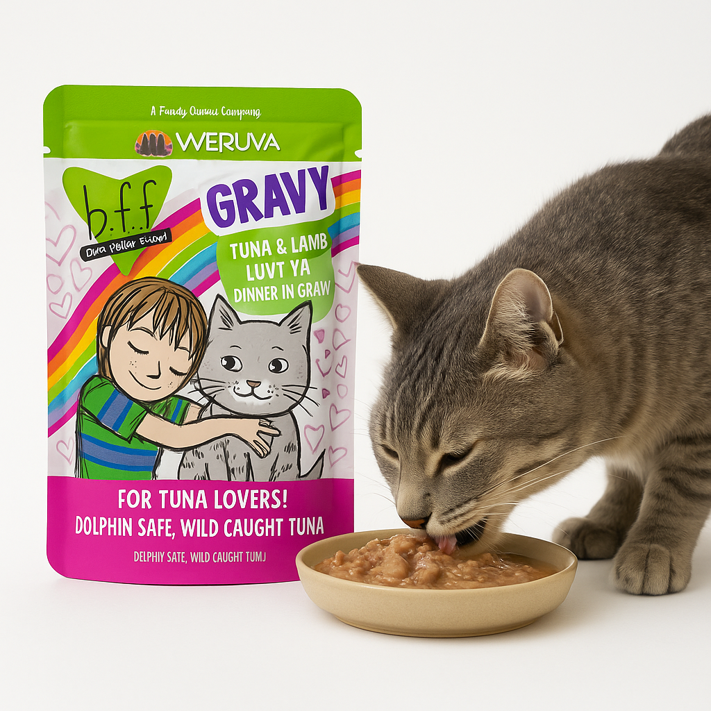 Weruva B.F.F. Tuna & Lamb in Gravy – Grain-Free Wet Cat Food Pouch (3 oz)