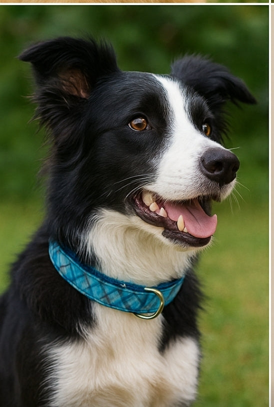 2 Hounds Design Blue Plaid Velvet Essential Dog Collar – Soft, Stylish & Durable