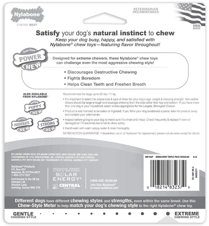 Nylabone Dura Chew Tough Dog Chew Toy Variety Pack โ Long-Lasting Peanut Butter, Chicken & Bacon Flavors