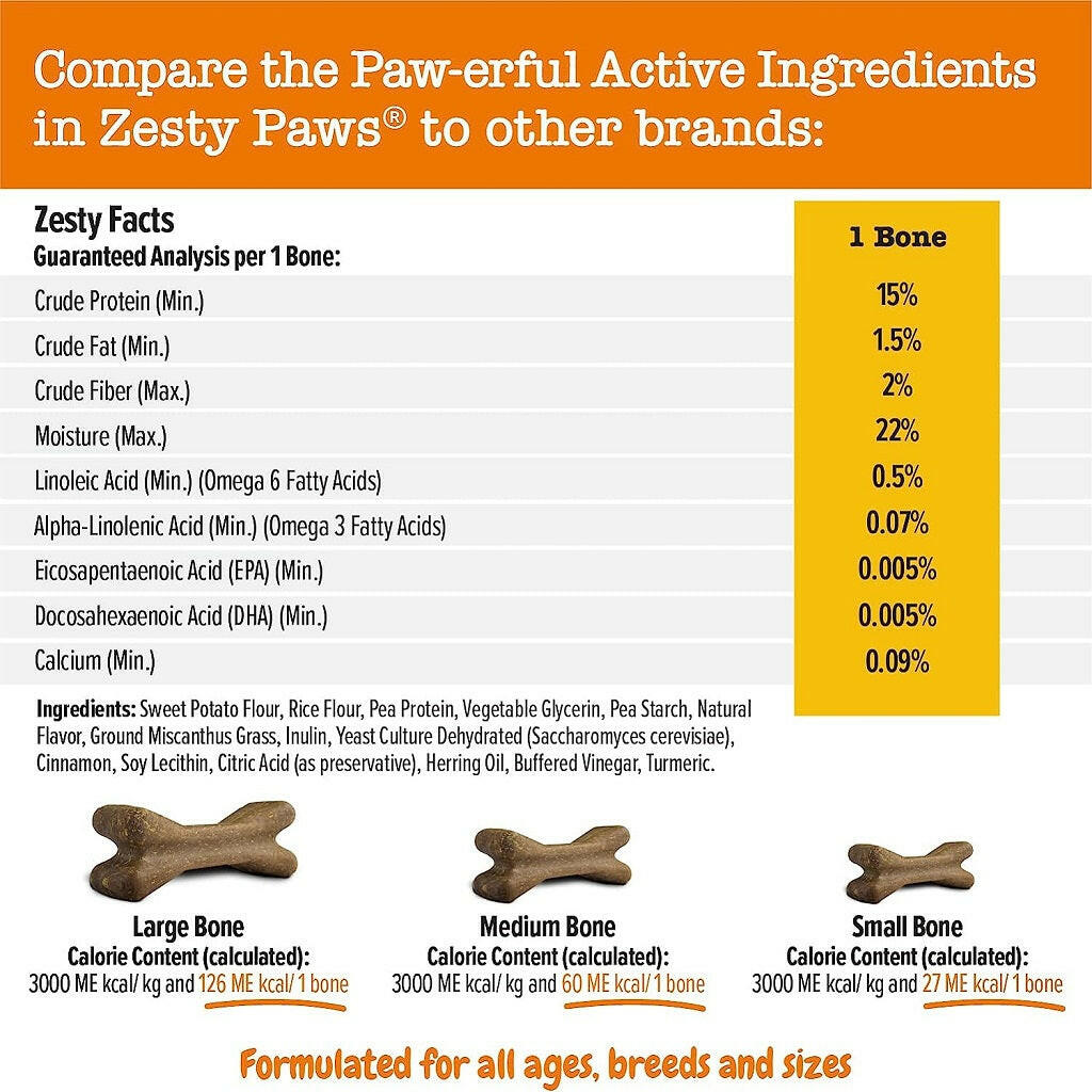Zesty Paws All-in-One Dental Chews for Large Dogs – Functional Teeth, Breath & Bones (8 Ct)