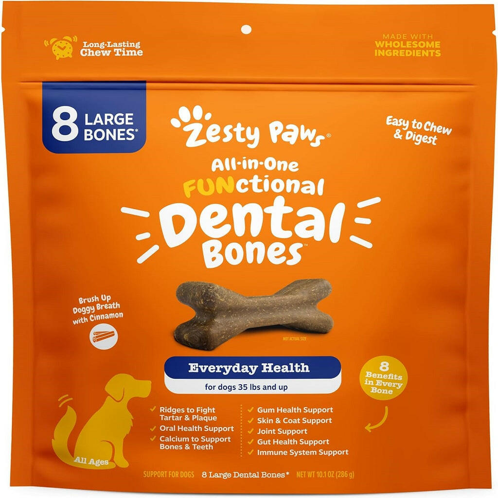 Zesty Paws All-in-One Dental Chews for Large Dogs – Functional Teeth, Breath & Bones (8 Ct)