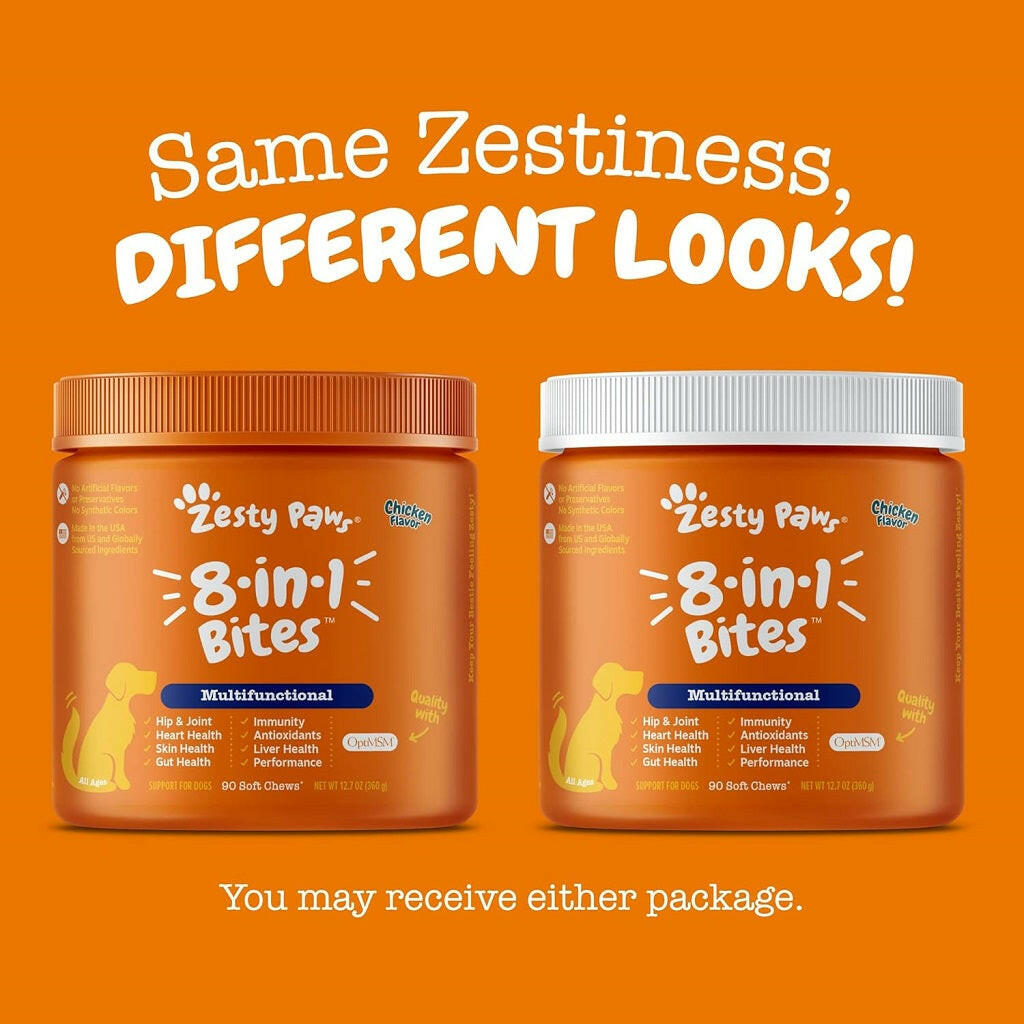 Zesty Paws 8-in-1 Dog Multivitamin – Chicken Flavored Soft Chews for Hip, Joint, Skin, Heart & Immune Health (90 ct)