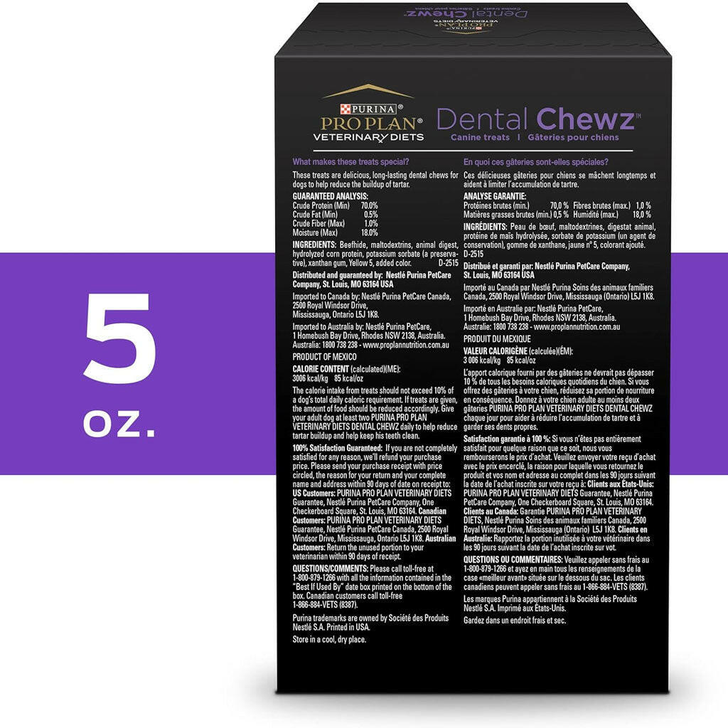 Purina Pro Plan Veterinary Dental Chewz Dog Treats for Oral Health, 5 oz Box