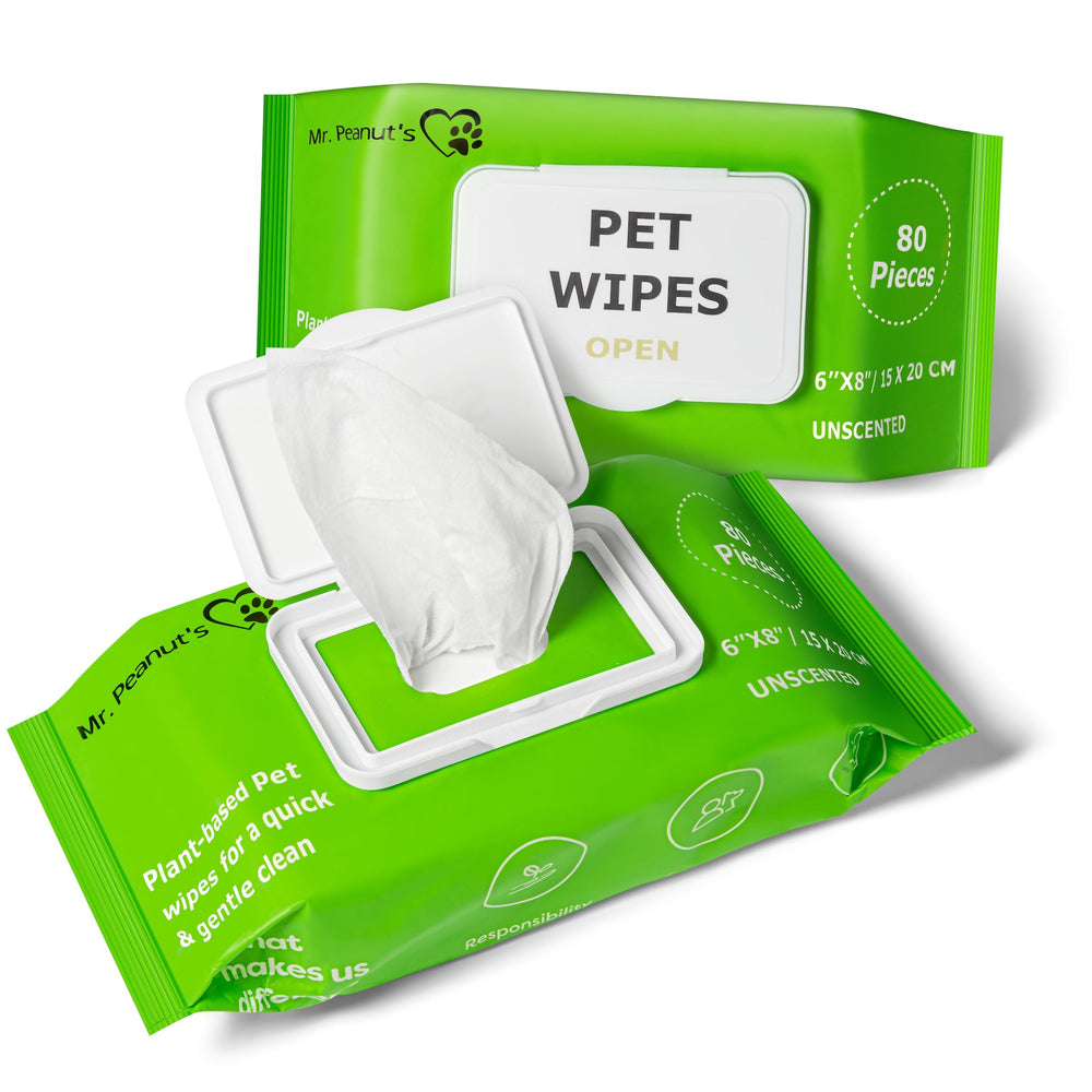 Mr. Peanut’s Naturals Unscented Pet Wipes – 160 Count, Plant-Based, Flushable & Compostable, Large 8x6" Size